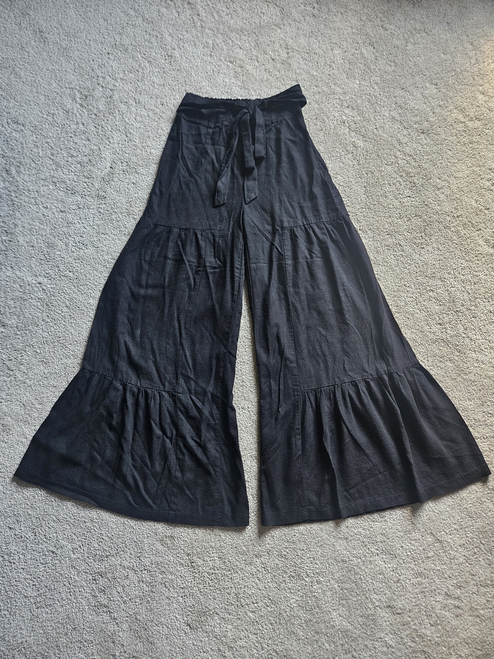 INA Black Boho Tiered Ruffle Wide Leg Pants Small